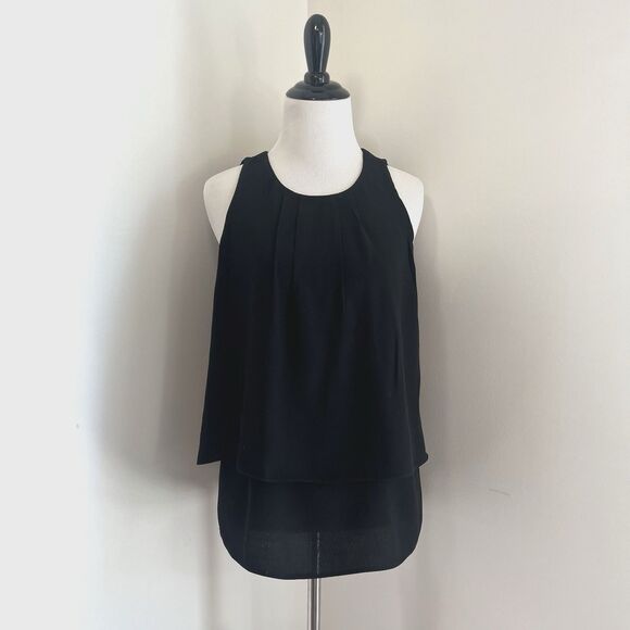 J. Crew Black Layered Sleeveless Blouse Top Women’s Size 2 Pleated Chiffon - Picture 1 of 10